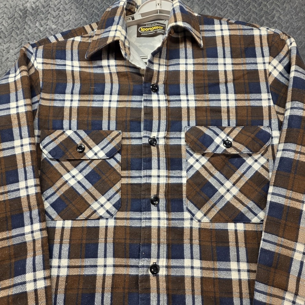 Vintage 70s Sears Sportswear Shirt Jacket Men's‎ Small Brown Plaid Quilted Lined